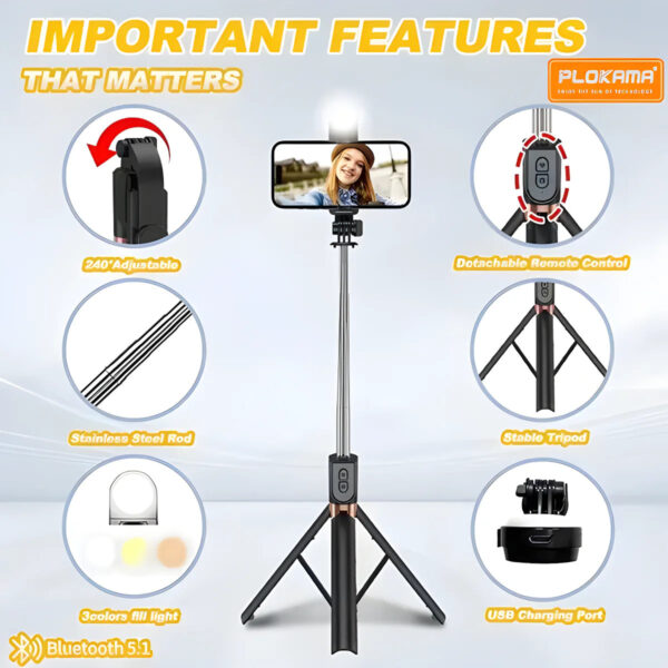 4 in 1 Tripod Selfie Stick With Remote Control - Image 4